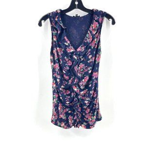 Express Women's Sleeveless Top Blouse Shirt Size SP Ruffled Front Floral Pattern